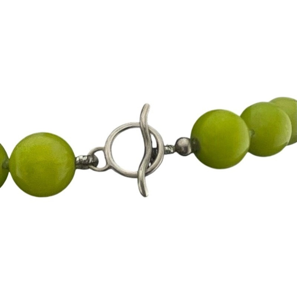 Statement Bead Necklace green chalcedony hand knotted runway jewelry 925 clasp - Picture 8 of 14